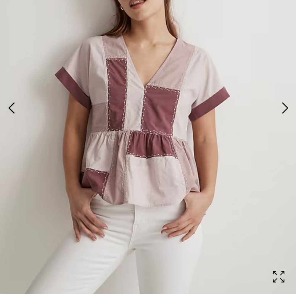 Madewell Purple Poplin Patchwork Peplum